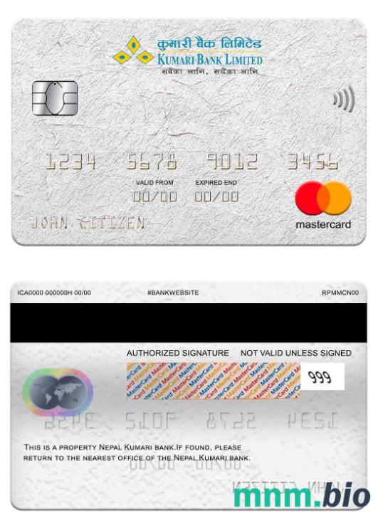 Nepal Kumari Bank przykład karty mastercard w formacie PSD